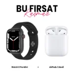 Watch 8 Pro Mini Akıllı Saat ve Airpods 2. Nesil Bluetooth Kulaklık