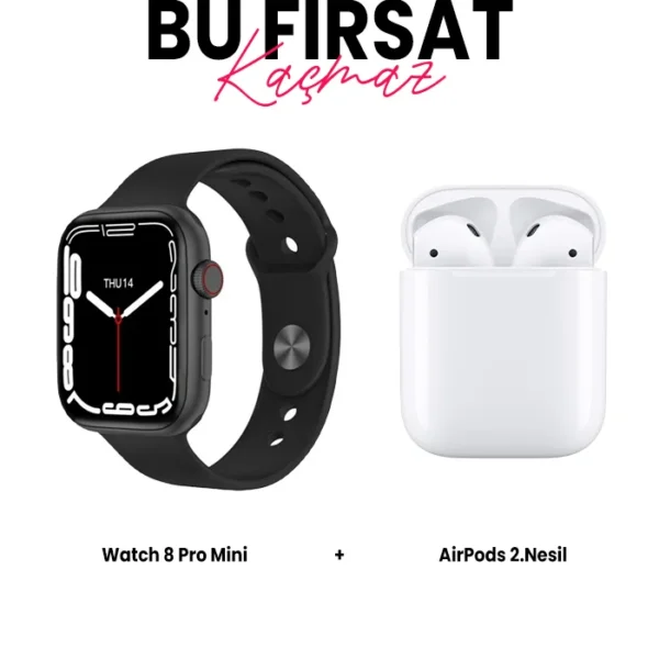 Watch 8 Pro Mini Akıllı Saat ve Airpods 2. Nesil Bluetooth Kulaklık