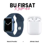 Watch 8 Pro Mini Akıllı Saat ve Airpods 2. Nesil Bluetooth Kulaklık