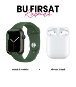 Watch 8 Pro Mini Akıllı Saat ve Airpods 2. Nesil Bluetooth Kulaklık