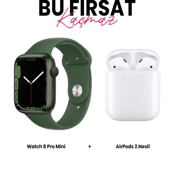 Watch 8 Pro Mini Akıllı Saat ve Airpods 2. Nesil Bluetooth Kulaklık