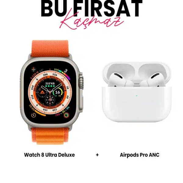 Watch 8 Ultra Deluxe Akıllı Saat ve Airpods Pro Anc Bluetooth Kulaklık