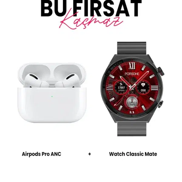 Watch Clasic Mate Akıllı Saat ve Airpods Pro ANC Bluetooth Kulaklık