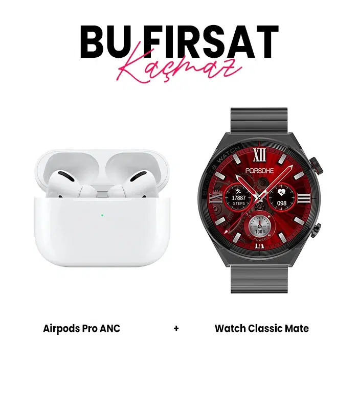 Watch Clasic Mate Akıllı Saat ve Airpods Pro ANC Bluetooth Kulaklık