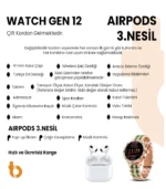 Watch Gen 12 Kadın Akıllı Saat ve Airpods 3. Nesil Bluetooth Kulaklık