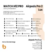 Watch H12Pro Akıllı Saat ve Airpods Pro 2 Lux Bluetooth Kulaklık